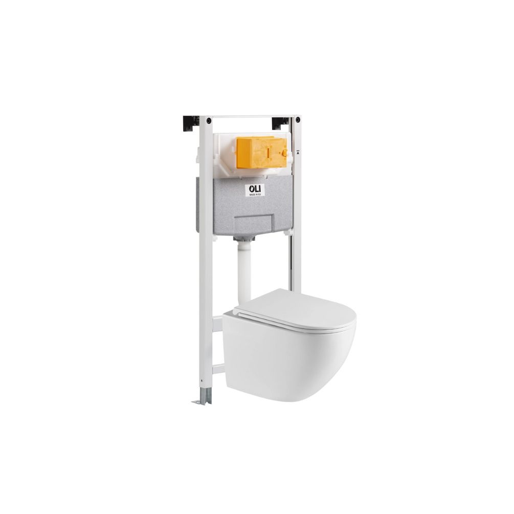 JTP Wortex White Wall Hung Rimless Toilet with Seat & 1.2m Concealed Cistern & W.C Frame Set Cut out